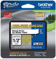 2/Pack Genuine Brother 1/2" (12mm) Black on White Acid Free Adhesive TZe P-touch Tape for Brother PT-1950, PT1950 Label Maker