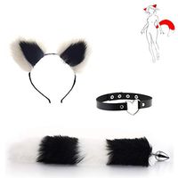 3PCS Fox Tail and Lovely Ears Handheld Massager Christmas Cosplay Party Costume Gift for sweetbaby （Black and White）-M
