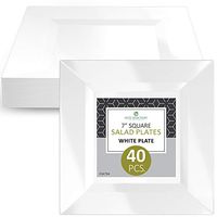 "Elite Selection" Pack Of 40 White Salad Dessert Square Disposable Plastic Party Plates (7 Inch)