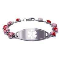 My Identity Doctor Womens Medical ID Bracelet with Free Engraving - 1.2cm Steel & Glass Hearts - White - Wrist Size 7.5 Inch