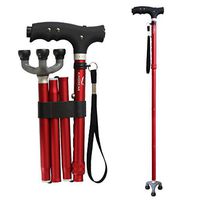 KingGear Travel Adjustable Folding Canes and Walking Sticks for Men and Women - Led Light and Easy Grip Handle for Arthritis Seniors Disabled and Elderly - Best Mobility Aids Cane (Red)