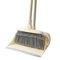 2pcs Rotatable Broom and Dustpan Set Stand Up Brush and Dust Pan Combo for Upright Cleaning - Remove Hair with Built-in Wisp Scraper for Pet Hair,Yellow