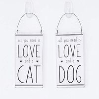 3.5" X 7.25" X .25" Hanging Wood Double–Sided Sign (Love, Cat/Love, Dog) White/Black – 15270