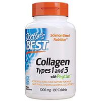 Doctor's Best Collagen Types 1 and 3 with Peptan, Non-GMO, Gluten Free, Soy Free, Supports Hair, Skin, Nails, Tendons and Bones, 1000 mg, 180 Tablets
