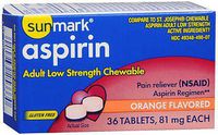 Sunmark Aspirin Adult Low Strength 81 mg Chewable Tablets Orange - 36 ct, Pack of 3