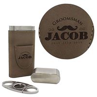 Monogrammed Travel Cigar Case with Cuter - Custom Personalized Poker, Golf, Groomsmen Party Gifts (Tan)