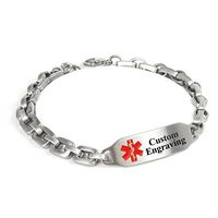 My Identity Doctor Custom Medical ID Bracelet with Free Engraving, Steel Matte 6mm Links - Red - Wrist Size 8.5 Inch