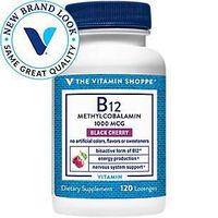Vitamin B12 Methylcobalamin 1,000mcg Highly Bioavailable Form of B12 to Support Energy Production Black Cherry Flavored (120 Lozenges) by The Vitamin Shoppe