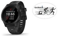 HRM Garmin Forerunner 945 GPS Running Watch Black Bundle with 6x4 Oval Car Magnet (Swim Bike Run)