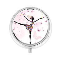 Dynippy Pill Case Pill Box Pocket 3 Compartment Medicine Case Round Vitamin Pill Organizer for Pocket Purse and Travel - Pink Dancing Butterfly Girl