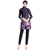 Gojendy Women Floral Printed Bathing Suit for Muslim Loosen Dress Skirt Swimwear Swimsuit (XXL, Navy)