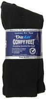 Diastar Comfy Feet Diabetic Socks, Black, 9-11, 3 pack