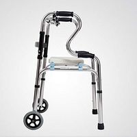XIHAA Elderly People Walker, Height Adjustable Folding Aluminum Alloy Double Curved Handle with PE Hollow Seat Plate,with Double Wheel Walking Rehabilitation Equipment(Red)