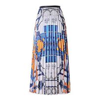 ED Women's Skirts High Waist Skirts Vintage Graffiti Printed A-line Pleated Swing Midi Pleated Skirts (S, Blue)