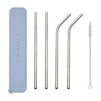 GANAMODA Set of 4 Stainless Steel Ultra Long 10.5 Inch,8mm Diameter,Drinking Straws for 30oz/20oz Tumblers Yeti Ramblers Cold Beverage,Cleaning Brushes Included(2 Straight|2 Bent|1 Brushes) Blue