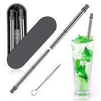 Portable Reusable Straws-Telescopic Stainless Steel Removable Metal Drinking Straw with Premium Case and Cleaning Brush(Black)