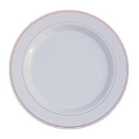 10.25" White w/Rose Gold Border Banquet China Plastic Wedding Plates 10ct.
