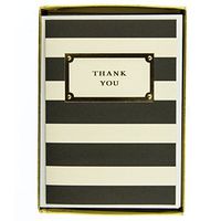Graphique Elegant Thank You Boxed Notecards, 16 Black and Cream Striped"Thank You" Message Cards, Embossed and Embellished Gold Foil Notecards with Matching Envelopes and Storage Box, 3.25" x 4.75"