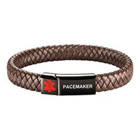 [Engraving]Leather Medical Alert Bracelet - Personalized Medical ID for Men Women Kids Custom Diabetic Alert Bracelet-Brown