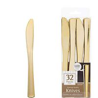 ELEGANI White Gold Premium Tableware; Gold Premium Plastic Knives (2X Pack of 32ct Each)