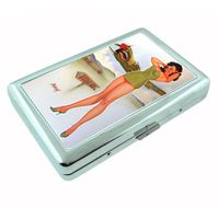 Pin Up Girl Cartoon Airplane Metal Silver Cigarette Case Holder Box D-027