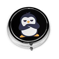 Shadow of The Penguin Logo Portable Round Silver Pill Box Pocket 3 Compartment Medicine Case for Pocket Or Purse