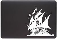 Yadda-Yadda Design Co. Pirate Ship Skull and Crossbones - Vinyl Decal for Laptop | MacBook | Appliances (6.5" w x 6.75" h) (Variations Available) (Sailing Left, White)