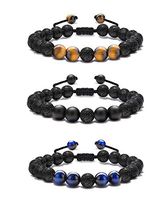 FUTTMI 5 Pcs 8mm Lava Rock Aromatherapy Anxiety Essential Oil Diffuser Bracelet Braided Rope Natural Stone Yoga Beads Bracelet for Men Women (G)