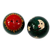 Large Green Asian Chiming Exercise Balls with Cloisonne Sun Face and Moon Face
