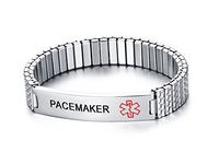 Mealguet Jewelry PACEMAKER- Unisex Stainless Steel Medical Alert ID Tag Stretch Wristband Bracelet/Deep Black engrave