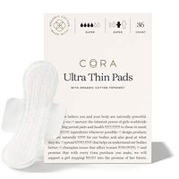 Cora Ultra Thin Organic Cotton Period Pads, Overnight Absorbency, with Wings & Dry Wicking Technology (New 36 Count)