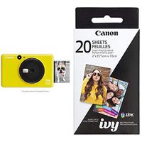 Canon IVY CLIQ Instant Camera Printer, Mini Photo Printer with 2"X3" Sticky-Back Photo Paper(10 Sheets), Bumblebee Yellow with Canon Zink Photo Paper Pack, 20 sheets