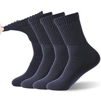 Stretchy Cuff Diabetic Socks, FOOTPLUS Men Women Extra Wide Medical Circulatory Socks, Thick Padded No Blister Mesh Breathable Dress Socks, 4 Pairs Navy Quarter, XX- Large