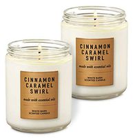 Bath & Body Works Cinnamon Caramel Swirl Single Wick Scented Candle with Essential Oils 7 oz / 198 g each Pack of 2