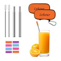 2 Pack Reusable Collapsible Straws, Telescopic Stainless Steel Straw with Case Keychain, 8 Silicon Tips