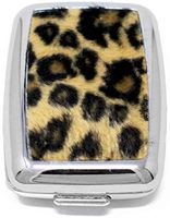 Faux Leopard Print Fur Rectangular Curved Edges Pocket Purse Portable Travel Pill Box & Medicine Organizer (2 Compartments)
