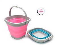 SAMMART Set of 2-2.6L (0.68 Gallon) Super Mini Sqare Collapsible Plastic Bucket - Foldable Square Tub - Portable Fishing Water Pail - Space Saving Outdoor Waterpot (2, Pink + Bright Blue)
