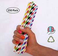 Biodegradable Eco Friendly Rainbow Striped Multi Color Paper Straws 250-Pack for Smoothies Juices Cocktails