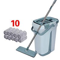 KIRA Flat Mop Bucket Set Bucket Cleaning System New Mop Lazy Ring Baffle Clean Dehydration 360° Rotation Clean No Dead Ends Automatic Rebound Design Floor Cleaning -10x Fiber Cloth