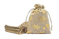 48pk 4x6 Jute Burlap Linen Canvas Gift Bags with Drawstring for Presents, Party Favors, Samples (Golden Stars, Small) by TheDisplayGuys