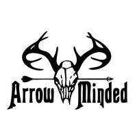 Arrow Minded Arrow & Buck PREMIUM Decal 5" { WHITE } | Bow | Bowhunter | Browning | Mathews | Hoyt | Archery | Acher | Elk| Hunting | Sniper | Firearm | car truck van laptop macbook bumper sticker