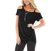 Meikosks Women's Cold Shoulder T Shirt Short Sleeve Solid Color Blouses Knot Tops Casual Tee Black
