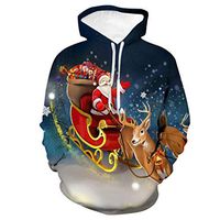 Men's Christmas Long Sleeve Sweatershirt Casual Xmas Santa Elk 3D Printed Autumn Winter Tops Hoodies (XL,Navy)