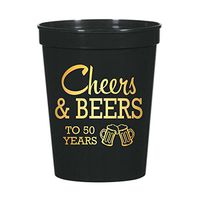Cheers and Beers to 50 Years Plastic Cups for a 50th Birthday Party, Set of 10, Stadium Cups, 50th Birthday Decorations, Disposable Cups, Cheers and Beers, 50th Birthday