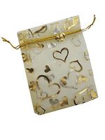 Ankirol 100pcs Mini Sheer Organza Wedding Favor Bags 3.5x4.5'' Luxury Jewelry Candy Gift Card Bags with Gold Line Drawstring Pouches (Gold Heart)
