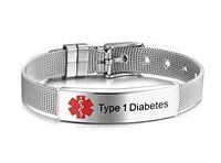 JF.JEWELRY Pre-Engraved Type 1 Diabetes Medical Alert ID Bracelet for Men Women Silicone Band Adjustable-Siler