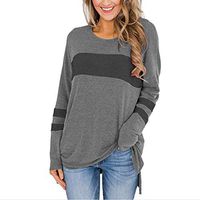 Anxinke Womens Color Block Long Sleeve Pullover Round Neck Side Split High Low Tunic Top(Gray,S)