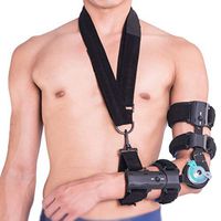 XMJESS Hinged ROM Elbow Brace with Sling Adjustable Elbow Support Stabilizer Splint for Ligament Strains Post OP Recovery, Universal Size (Left)