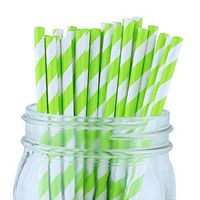 Just Artifacts 25pcs Premium Biodegradable Striped Paper Straws (Striped, Kiwi Green)
