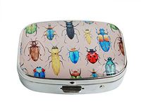 XUTAI Custom Personalized Square Stainless Steel Silver Glass Travel Pill Case Vitamin Decoration Box (Beetles)